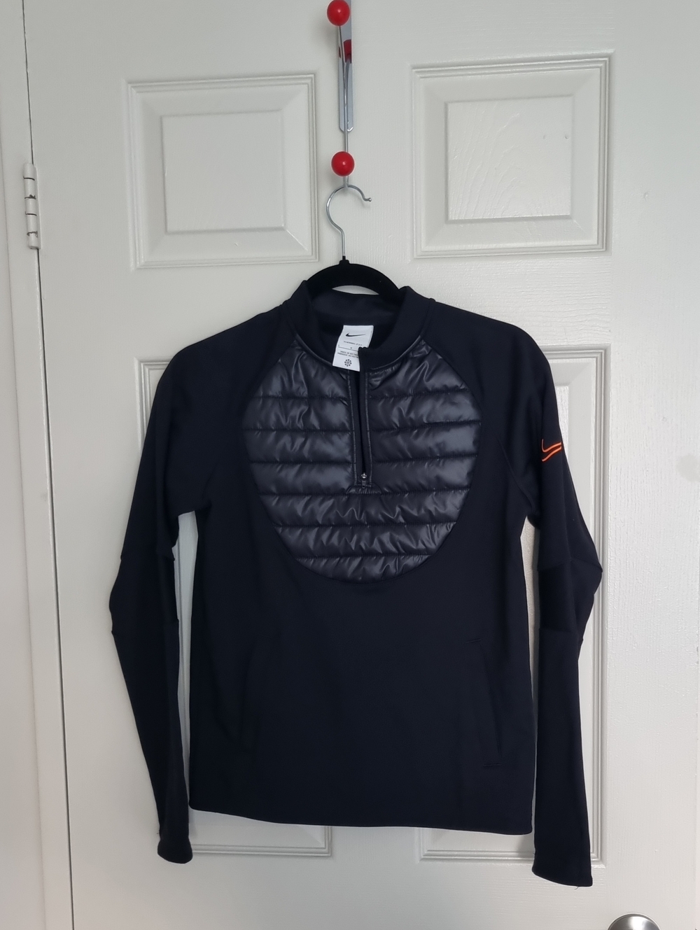 Nike Black Long-Sleeve Half-Zip Pullover with Orange Swoosh